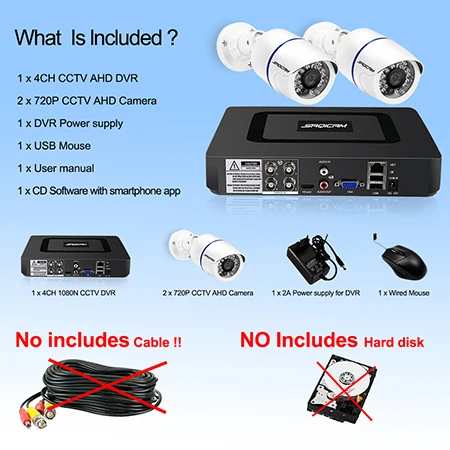 Saqicam 4CH CCTV камера система 720P 1080N CCTV DVR 2 шт. 1200TVL IR Водонепроницаемая наружная камера безопасности домашний комплект видеонаблюдения - Цвет: Белый