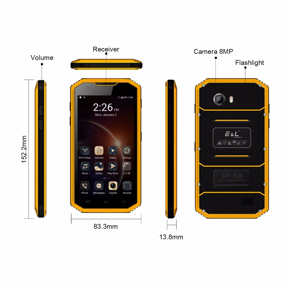 IP68 Водонепроницаемый 4G мобильный телефон E & L W7S прочный 5 0 дюймов HD MTK 6737