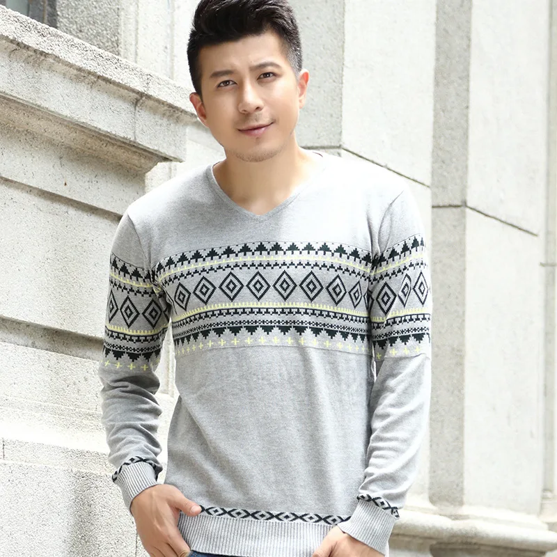 014 Winter men's SWEATER MENS Korean V collar self-cultivation jacquard sweater male direct manufacturers inventory foot | Мужская