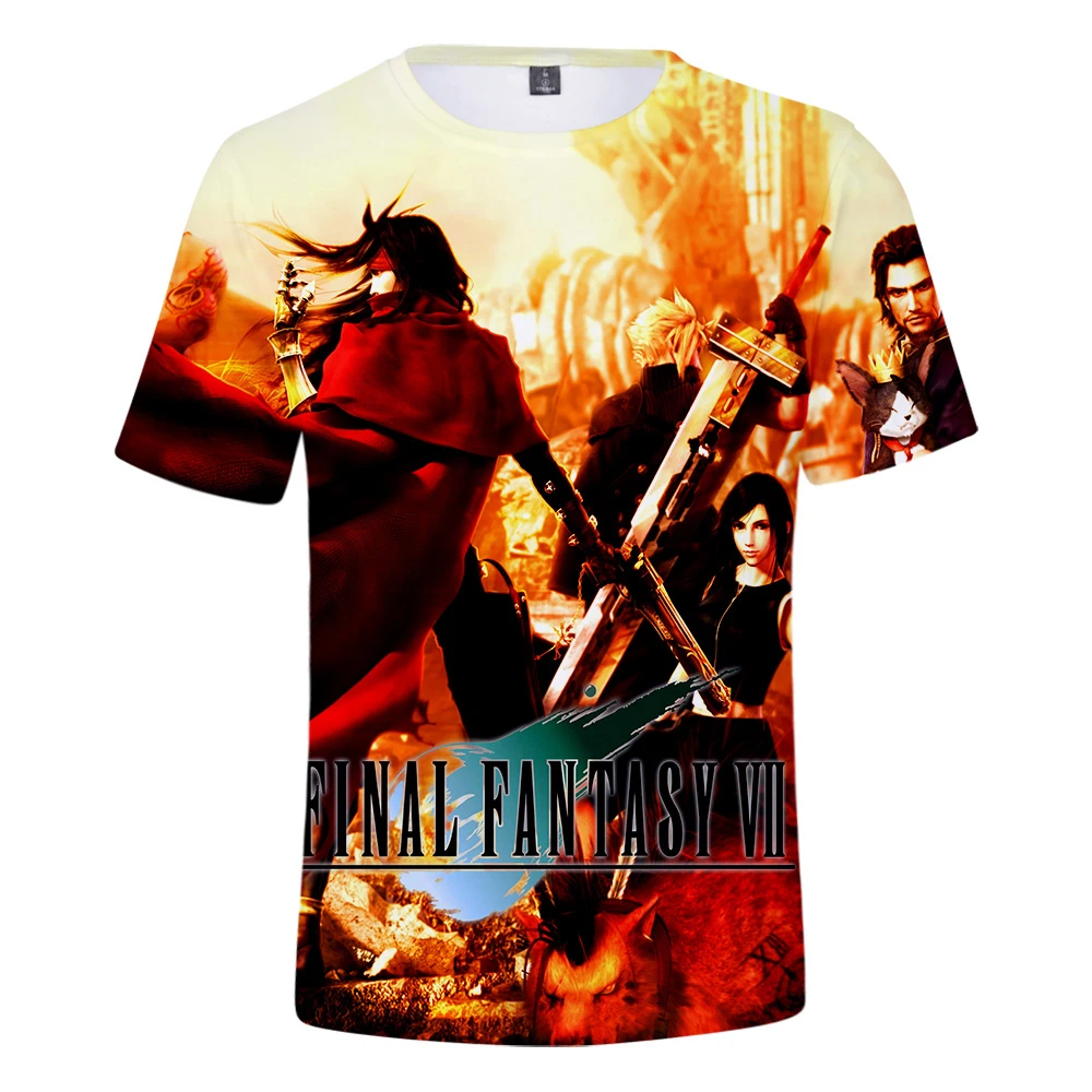 Мужская футболка Final Fantasy VII летняя дышащая с круглым вырезом и надписью