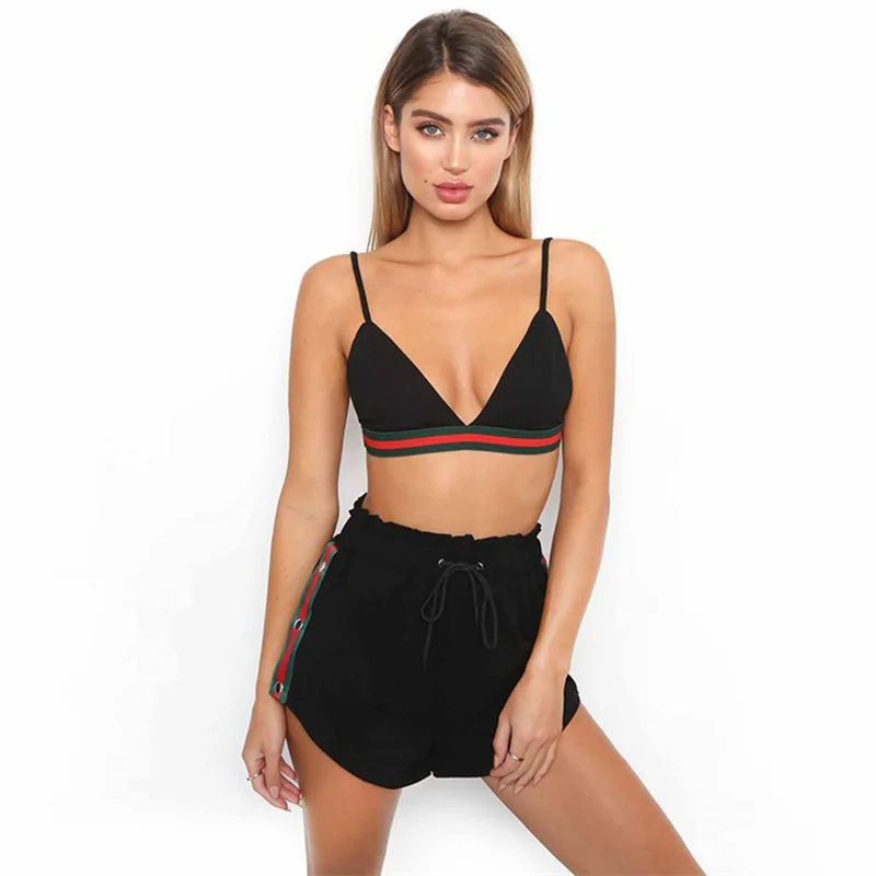 Летний женский комплект 2 шт. сексуальная Растениеводство Топ и штаны Верхняя