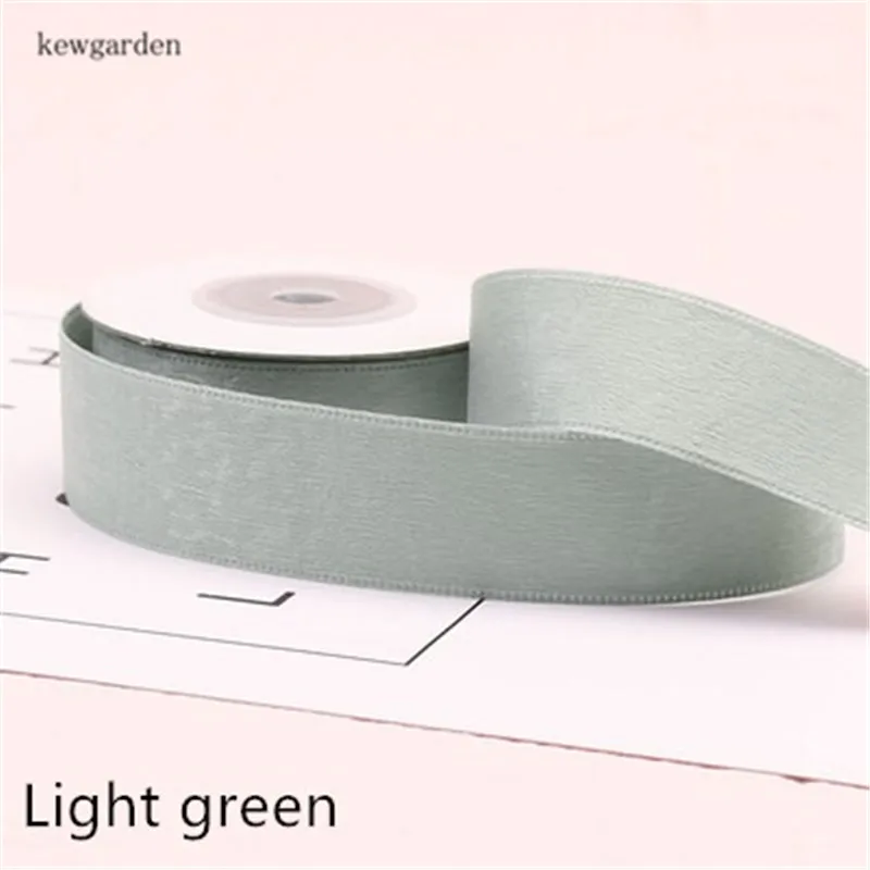 Светло-зеленый Kewgarden Двусторонняя Толстая бархатная атласная лента 1-1/" 1" 3/" вручную изготовленная лента DIY Бант Лента Riband упаковочная лента 5 метров - Цвет: Светло-зеленый