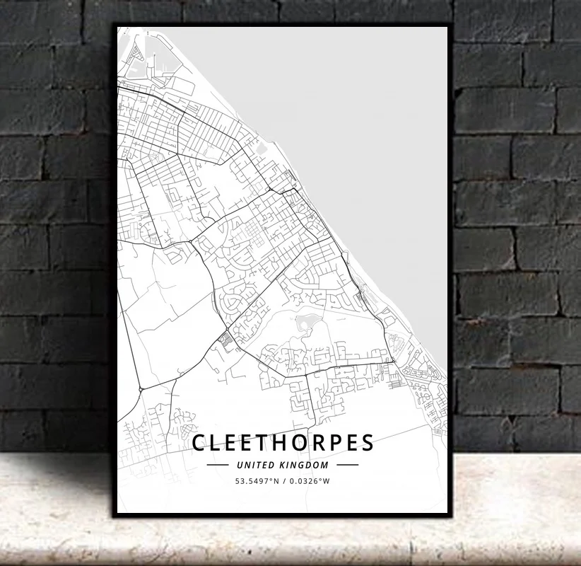 Cleethorpes UK Современная Карта города Художественная печать на холсте декор для