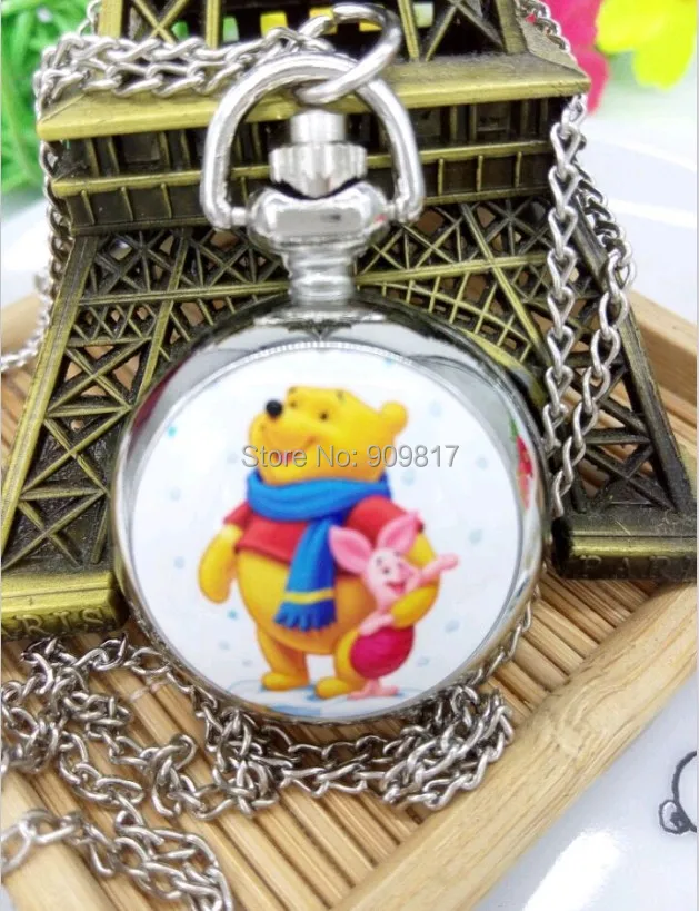 

Animated good quality Winnie the Poo h Teenie Weenie quartz pocket watch girl woman fashion necklace low price wholesale