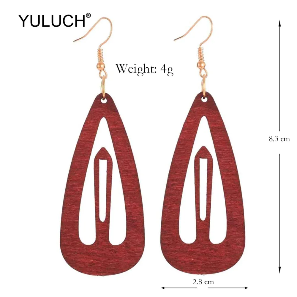 YULUCH 2019 модные деревянные черные красные полые в форме маяков серьги капли воды