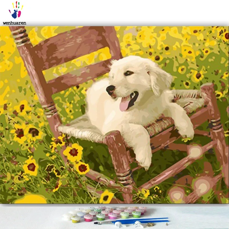 DIY раскрашивания фотографии по номерам с цвета хороший Рисунок собаки Рисунок Живопись по номерам оформлена дома - Цвет: 6993