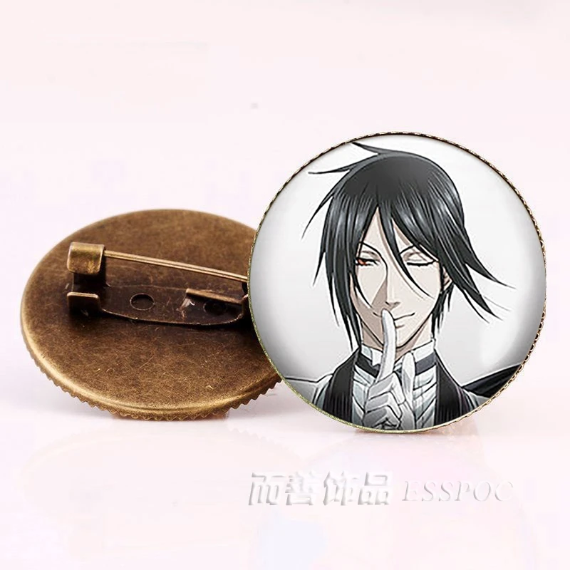 Черная брошь дворецкий из аниме бронзовый значок Kuroshitsuji Ciel Phantomhive Sebastian Grell Madame Red