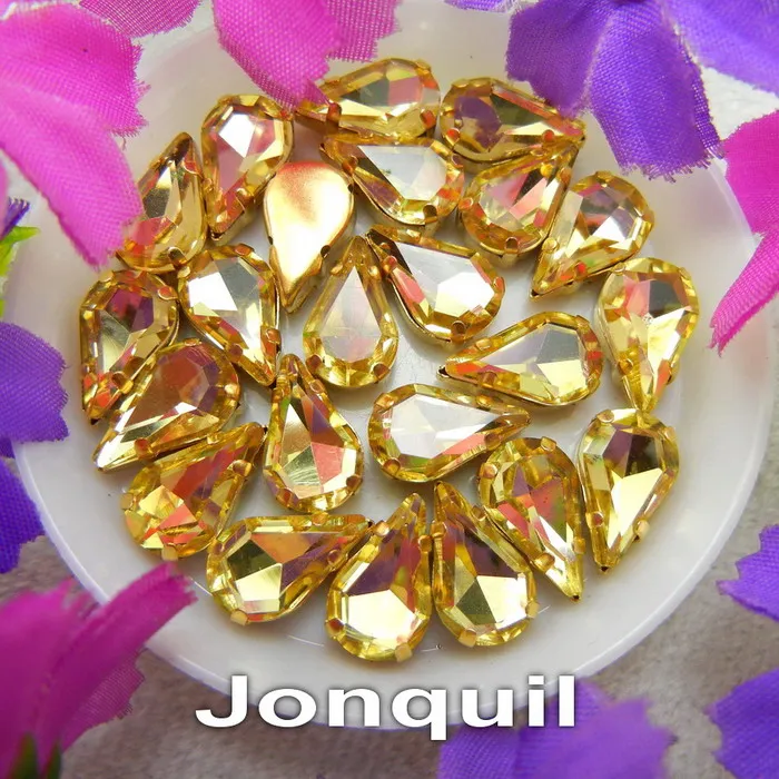 A13 Jonquil Стеклянный кристалл золотой коготь 3*6 мм 6*10 мм 8*13 мм Необычные цвета тонкий капли воды Груша Форма пришить стразы бусины ручной работы diy - Цвет: A13 Jonquil