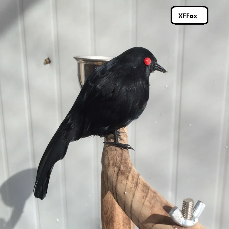 

small simulation red eyes crow model plastic & furs black crow toy gift about 13cm xf0382