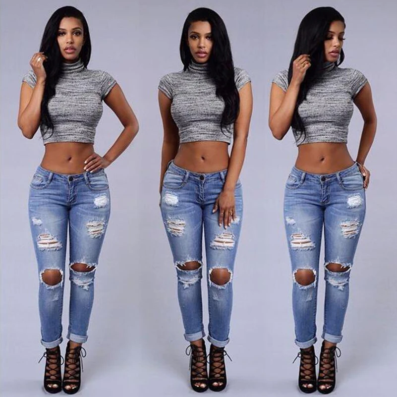 2019 Boyfriend Jeans Denim Pants New Worn Old Women Tight Waist Low Casual Fashion Personality Buttons Solid Color | Женская одежда