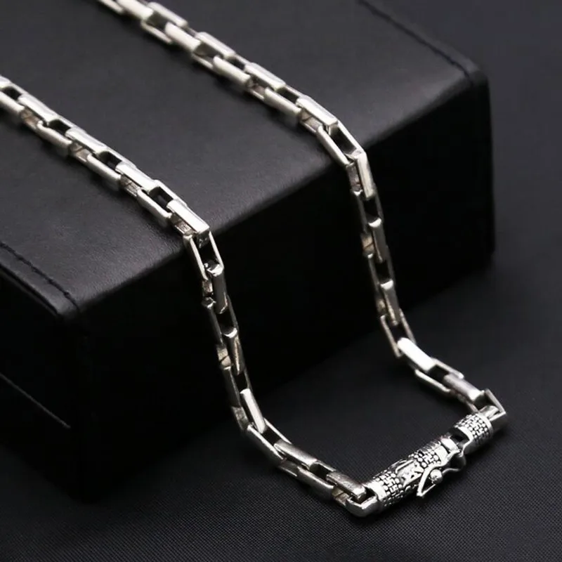 

GD 5mm Thick Box chain Necklace 100% 925 Sterling Silver Buddhist Heart Sutra Necklace Pendant Men jewelry ZN5