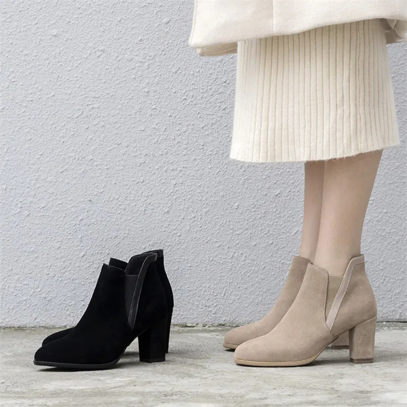 FEDONAS1Fashion/женские ботильоны из коровьей замши обувь на высоком каблуке с круглым