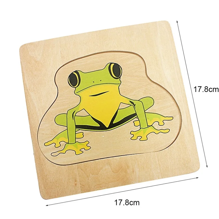 Frog Детские деревянные игрушки Монтессори 3D головоломка жизненный цикл животных растительный замок лягушка бабочка Подсолнух человек женщина детская игрушка для младенцев - Цвет: Frog