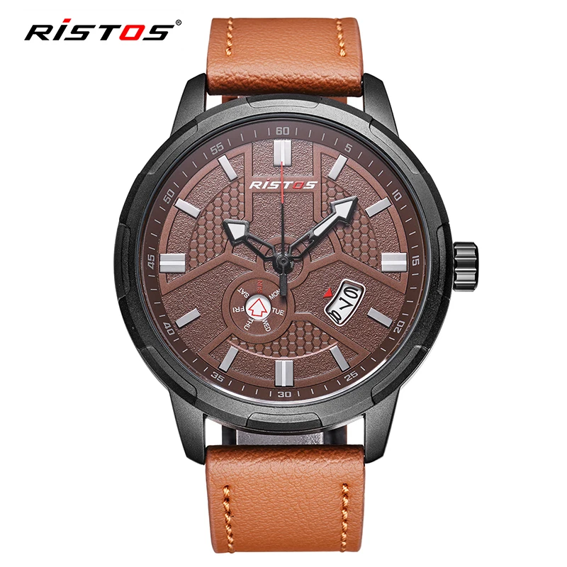 RISTOS Открытый спортивные часы Высокое качество кожа Нержавеющая сталь Элитный