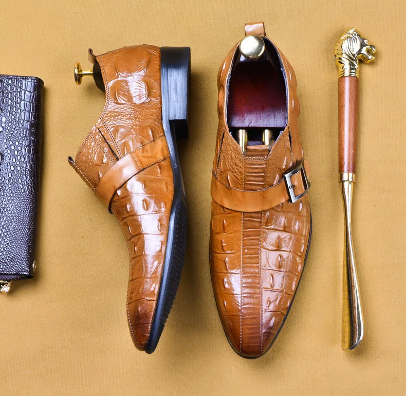 Brown Black 2019 Crocodile Pattern Genuine Leather Luxury Buckle Wedding Party Dress Shoes Design High Quality Men's Suit | Обувь
