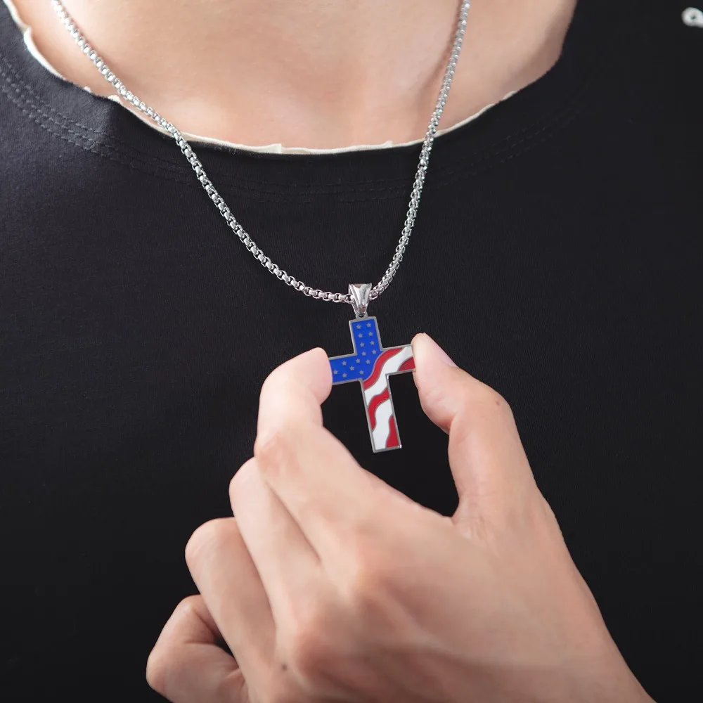 Stars and Stripes Flag Cross Pendant Necklace Novelty Unique Jewelry 2019 New USA Spangled Banner Sign Unisex Gift Cool | Украшения и