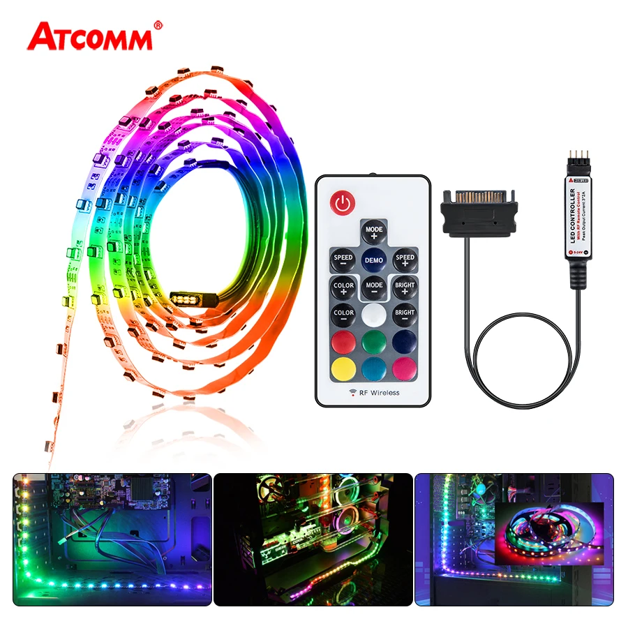 SATA интерфейс RGB Светодиодная лента светильник SMD 2835 3535 5050 60 светодиодный s/m Диодная лента полный комплект RF беспроводной контроллер для чехол для компьютера