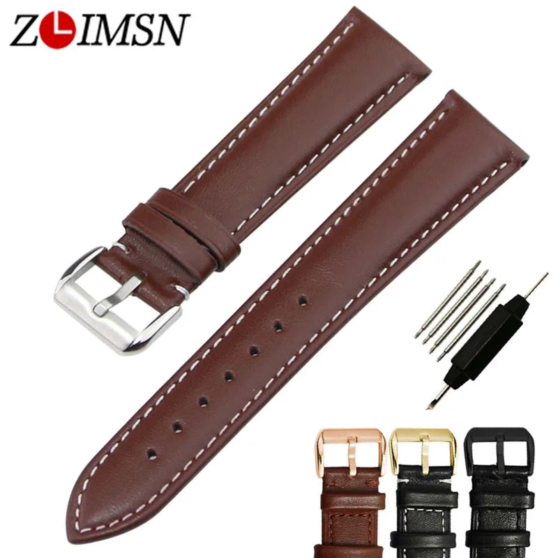 

ZLIMSN Men Genuine Leather Watch Bands Straps Brown Black 18 20 22 24mm Watchbands Smooth Strap 316L Stainless Steel Pin Buckle