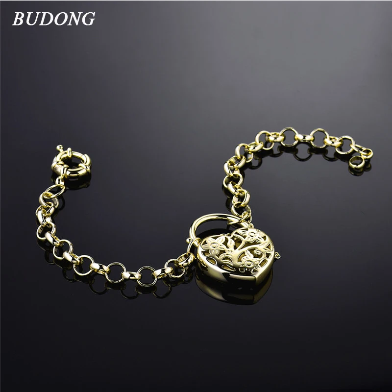 Женский браслет в форме сердца BUDONG розовый/серебристый/золотистый 18 см|bracelets