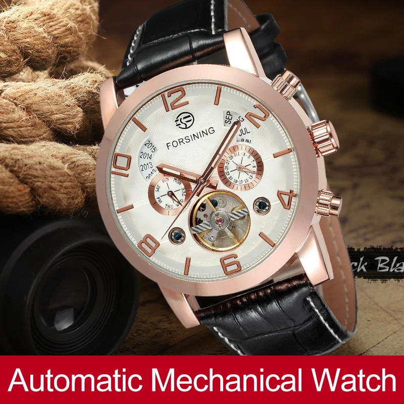 Мужские автоматические механические часы FORSINING деловые Tourbillon из натуральной