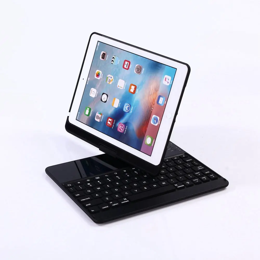 Для iPad Pro 9,7 360 градусов вращение беспроводной Bluetooth клавиатура чехол с 7 цветов светодиодный подсветка - Цвет: Черный
