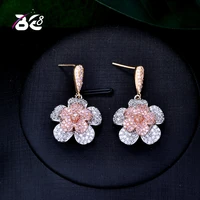 be 8 brilliant geometric luxury 3 color flower drop earrings pave women wedding bridal party earring jewelry mujer moda e740