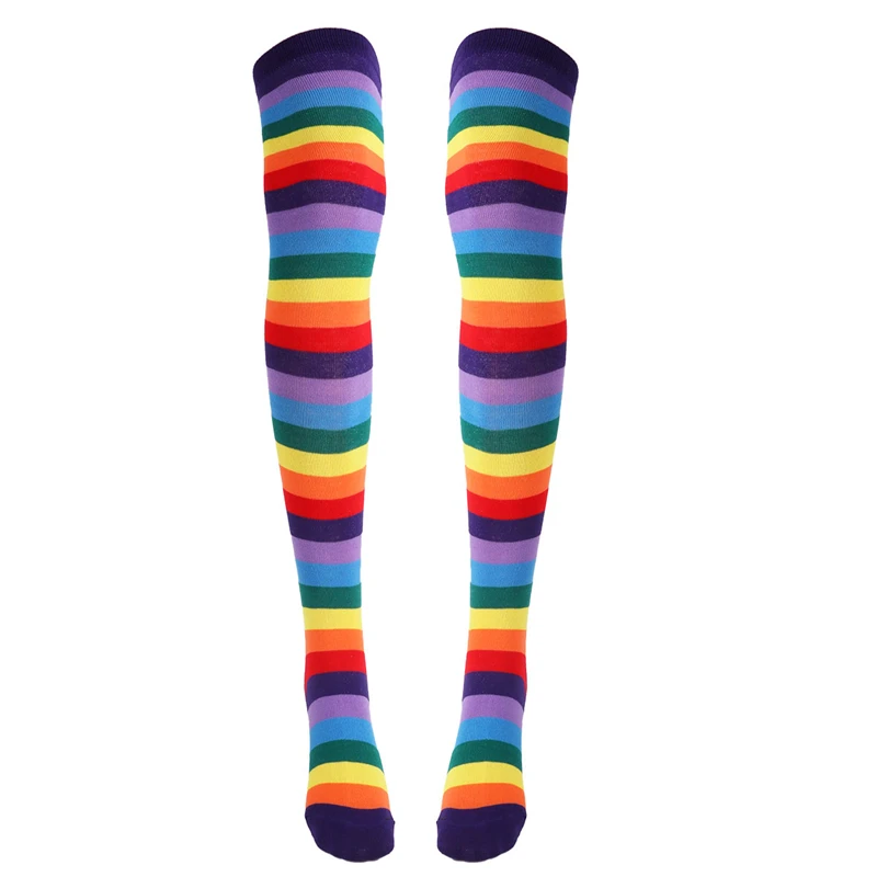 Женские радужные Полосатые чулки выше колена для девочек длинные цветные