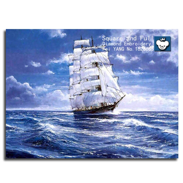 Square diamond embroidery Diamond pattern Ocean sailboat beadwork in moscow mosaic Needlework 3d crystal home | Дом и сад