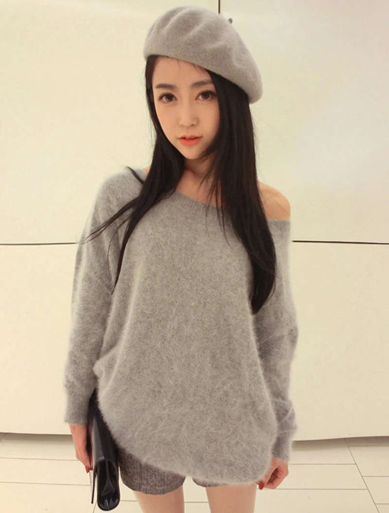 New winter dress long shoulder one word led hair mink loose sweater turtleneck collar render unlined upper garment | Женская одежда