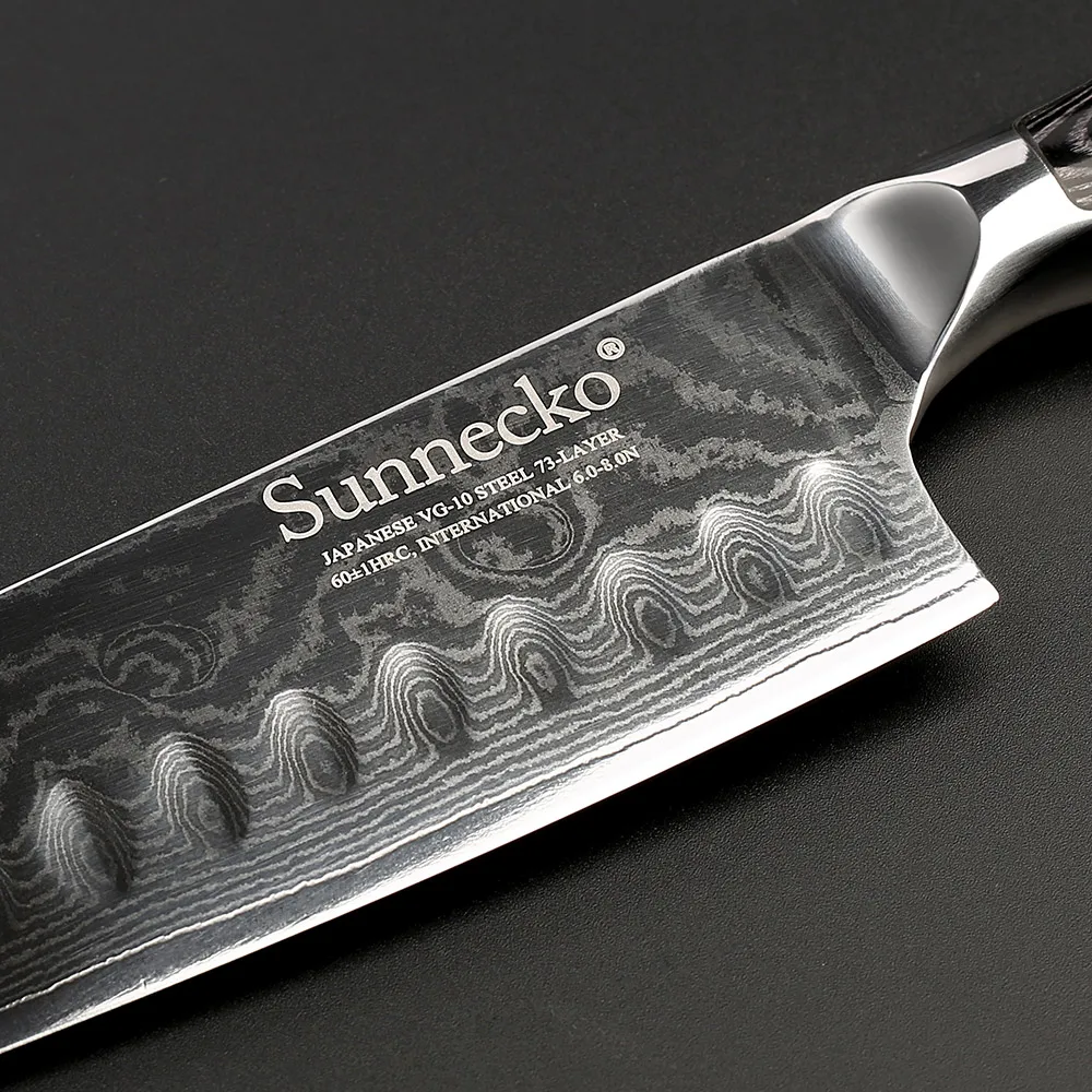 Нож сантоку SUNNECKO из дамасской стали японские кухонные предметы лезвие 7 дюймов 73