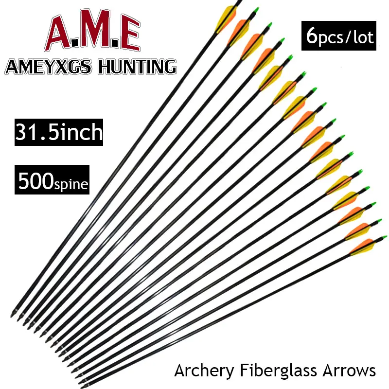 

6pcs spine500 Archery Fiberglass Arrows For Achery longbow hunting arrow