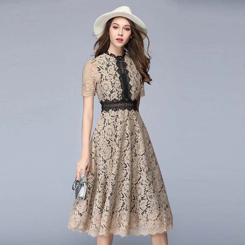 2017 высококачественные кружева Сексуальная Выдалбливают Длинное платье летняя