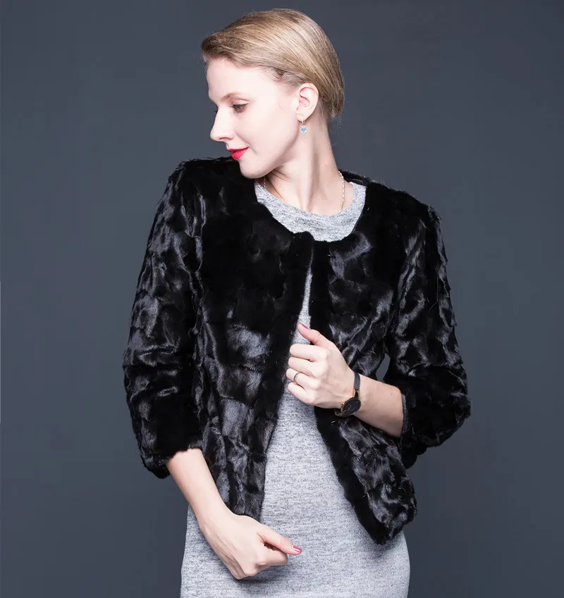 Натуральная норковая шуба черная теплая куртка три четверти рукав брендовая