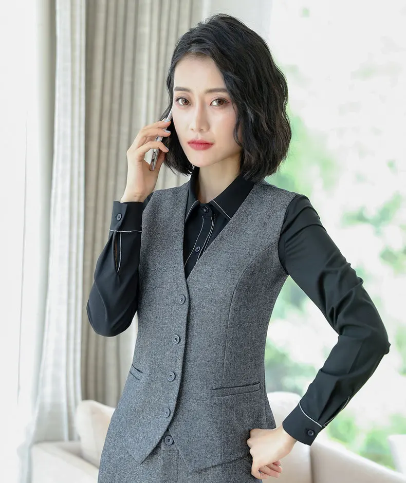 gray waistcoat IZICFLY, стиль, черный блейзер, комплект с юбкой, офисные костюмы для женщин, униформа для леди, наряд для работы, элегантный, 2 шт., юбка, костюм, Большой размер - Цвет: gray waistcoat