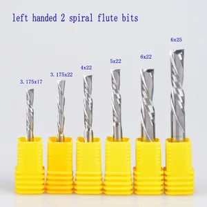 5 шт. 3,175 мм 4 мм 5 мм 6 мм AAA леворукие 2 спиральные флейты, нижняя режущая карбидная фреза, леворукий спиральный резак