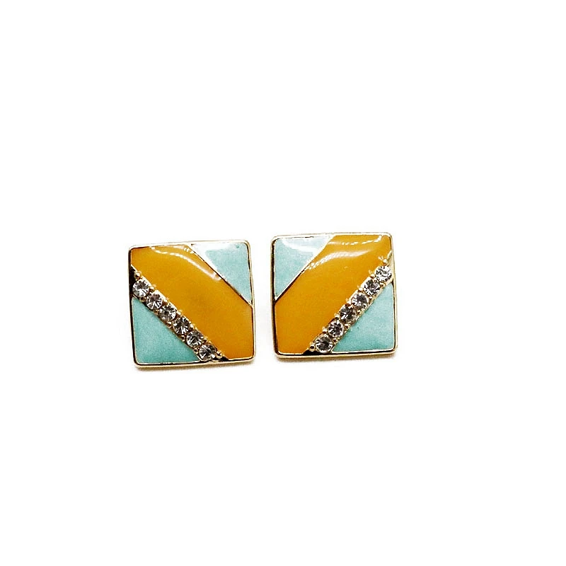 

Square Enamel Earrings Multi-Color Party Jewelry Rhinestone Jewelry