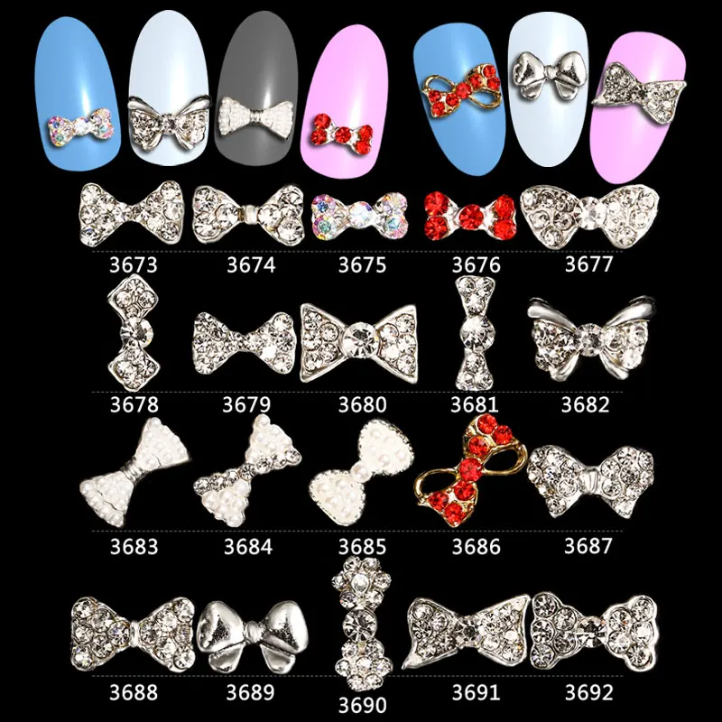 

BowS Nail Charm 100PCS Nail Art Decoration Silver Bow Knot Metal Alloy UV Gel Polish Glitter Desgin Charm Jewelry #3673-3692