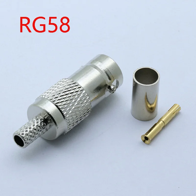 10 шт./лот BNC Женский обжимной разъем Новый прямой для RG58 RG59 RG6 РЧ коаксиального