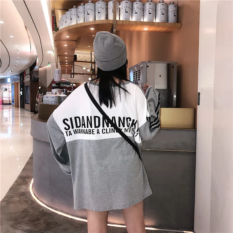 Женские кофты японский Harajuku Ulzzang Винтаж Письмо свободный цвет подходящая