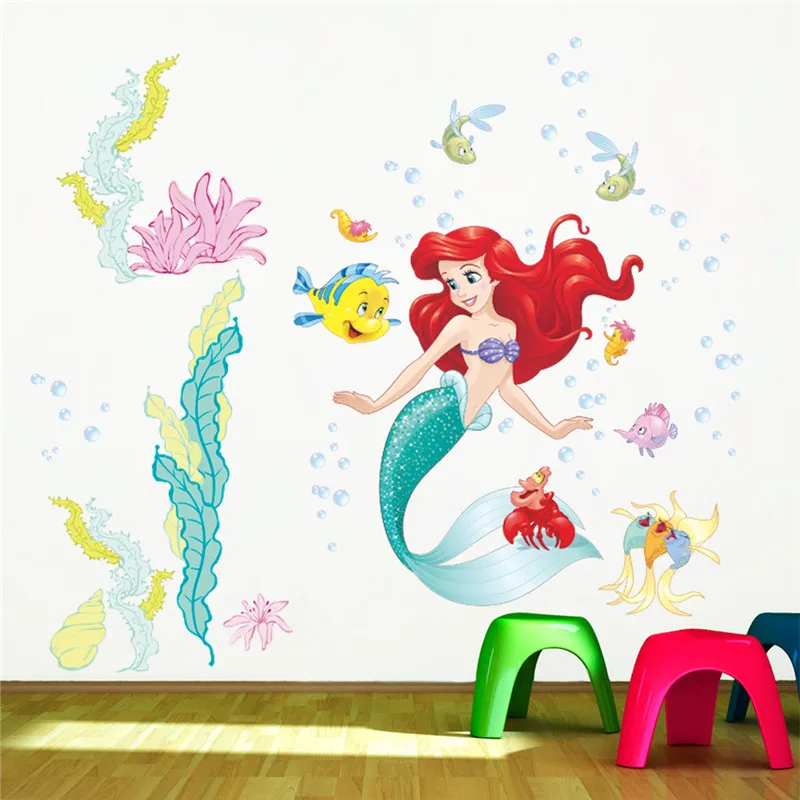 Lovely Mermaid Princess Series Wall Stickers For Kids Room Children Bedroom Wall Decals Girl's Cute Gift Poster Mural