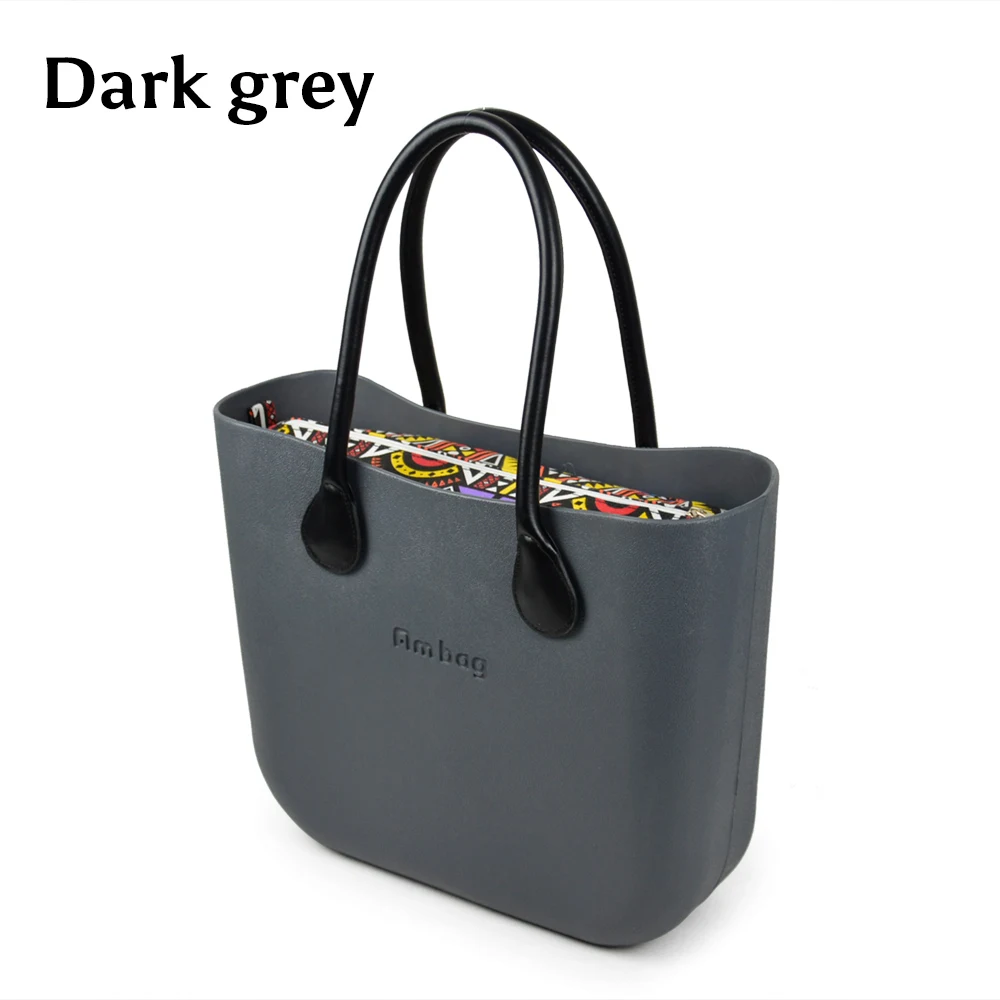 Dark grey ANLAIBEIER стиль obag Классическая большая сумка Ambag EVA с водонепроницаемой вставкой из парусины с Цветочным Рисунком внутренний карман и кожаная ручка с веревкой - Цвет: Dark grey