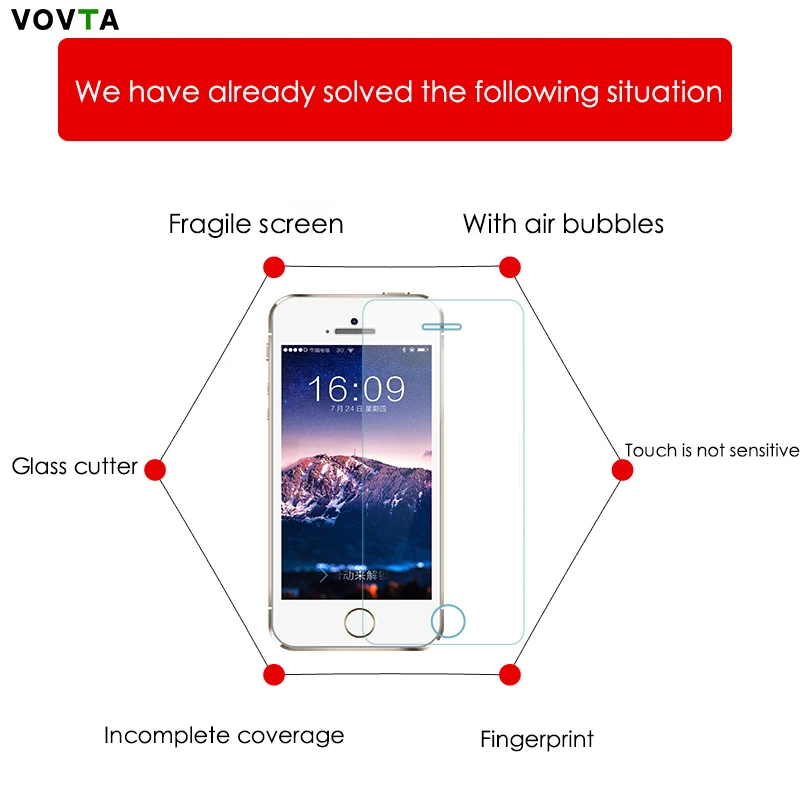 VOVTA 0 26 мм закаленное стекло для iphone 5s 6 6s 7 защитная пленка 9 H Премиум протектор