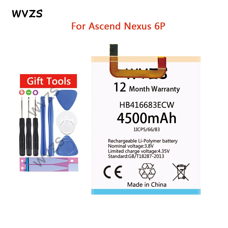 Wvzs 4500 мАч литий-полимерный аккумулятор HB416683ECW для huawei Google Ascend Nexus 6P H1511 H1512 Сменные