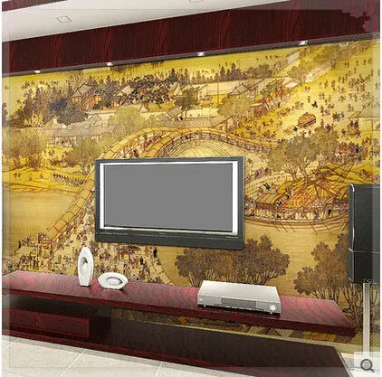 Большой стене фреску пейзаж трехмерная старинные китайский стиль обои виниловые