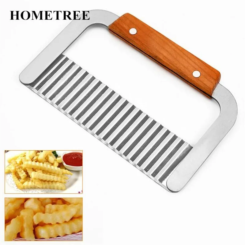

HOMETREE 1 Pcs Wooden Handle Stainless Steel Corrugated Knife Pastry Handmade Potato Cutter Chopper Kitchen Vegetable Tools H556
