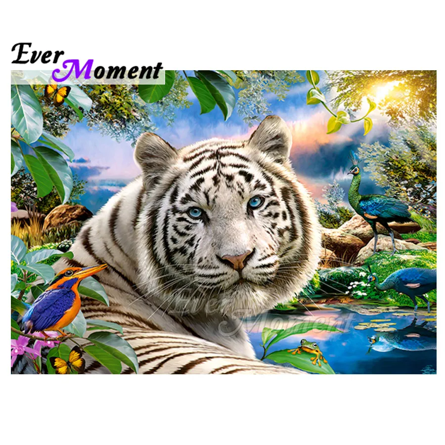 

Ever Moment Diamond Painting Handmade White Tiger Bird Rhinestone Full Square Drill Decoration Diamond Embroidery Mosaic 3F1080
