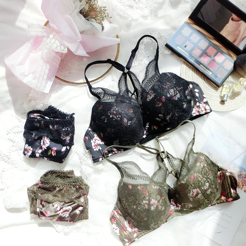 Модное сексуальное Сетчатое кружевное нижнее белье с принтом Женский комплект