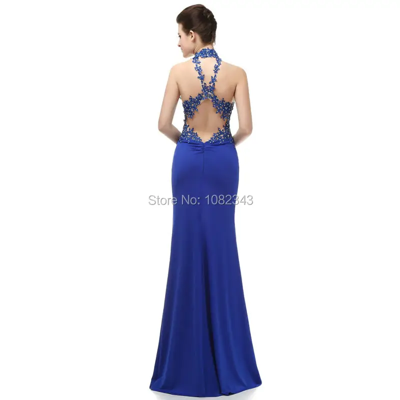 Real Sample Royal Blue Chiffon Appliques Long Evening Dresses 2019 Mermaid Beading Halter Floor Length Dress 05DB257 | Свадьбы и