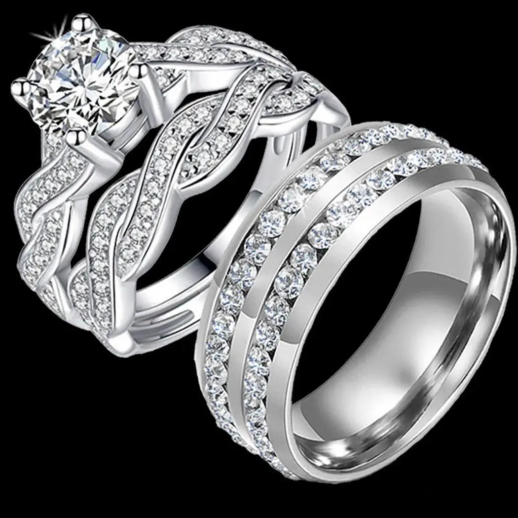 Мода широкий серебряный Обручение покрытием Свадебные Сияющие кольца