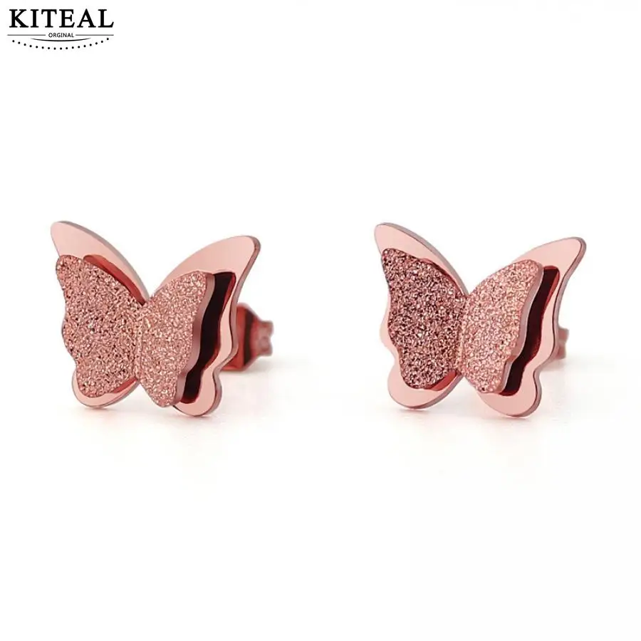 Серьги из нержавеющей стали KITEAL женские серьги розовое золотое желтое с бабочкой